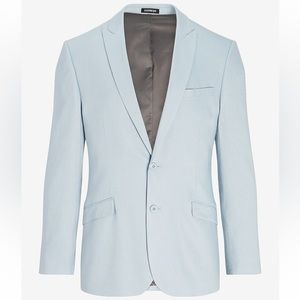 NWT / Express Extra Slim Solid Light Blue Linen-Blend Suit Jacket 38R